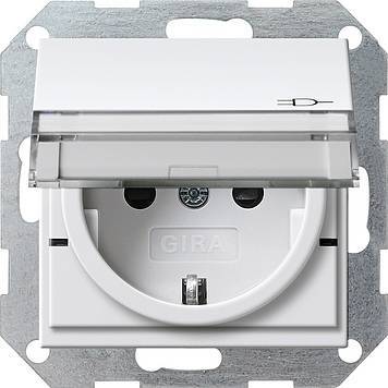 Gniazdo SCHUKO KS z ochr.i klapką System 55 biały matowy