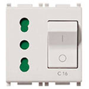 Gniazdo 2P+E, 16A, P17/11, z wyłącznikiem C16, 2M, biały