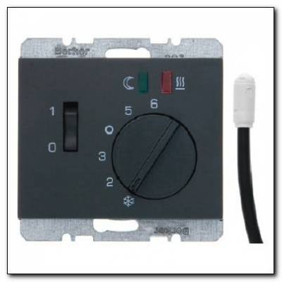 Regulator temperatury podłogowej z zestykiem zwiernym, elementem centralnym i łącznikiem; antracyt, mat; K.1 Numer katalogowy: 20347106