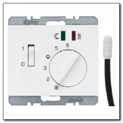 Regulator temperatury podłogowej z zestykiem zwiernym, elementem centralnym i łącznikiem; snieżnobiały; K.1 Numer katalogowy: 20347109