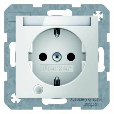 Gniazdo SCHUKO z lamką kontrolną i polem opisowym; śnieżnobiały, połysk; S.1/B.3/B.7 Glas Numer katalogowy: 41108989