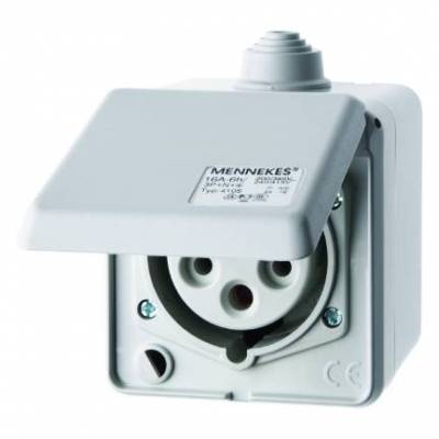 Gniazdo CEE n/t 16 A z pokrywą, 5-biegunowe; jasnoszary; System połączeniowy Numer katalogowy: 558001
