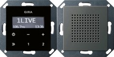 Radio podtynkowe RDS wyświetlacz czarny + głośnik naturalny stalowy Gira System 55